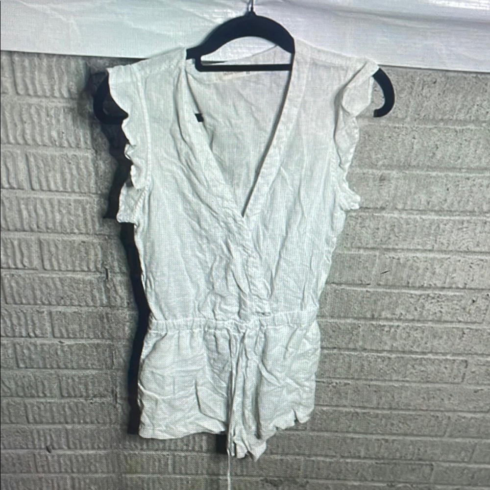 White Ruffled V-Neck Women's Top